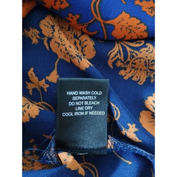 Pleione Blouse Womens Size XL Dark Blue Orange Floral Long Sleeve Anthro - Picture 10 of 10